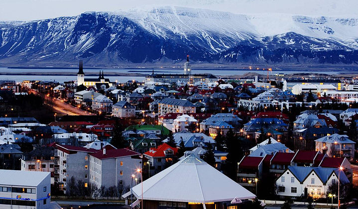 Iceland, downtown Reykjavik, elevated view